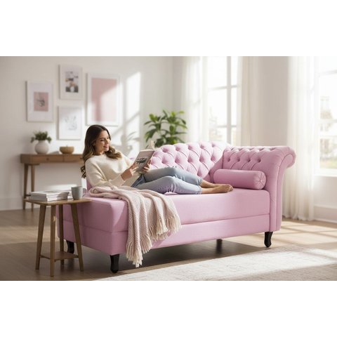 Recamier Decorativo Divã Styllus Lado Esquerdo Couro Rosa Bebê