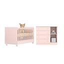Ver imagem 3 de Jogo de Quarto Infantil Rosa Acetinado Berço e Cômoda sem Colchão - Qmovi