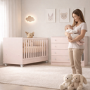 Ver imagem 4 de Jogo de Quarto Infantil Rosa Acetinado Berço e Cômoda sem Colchão - Qmovi