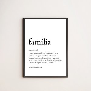 Quadro Decorativo Definição de Família 24x18cm - com vidro:Madeira preta