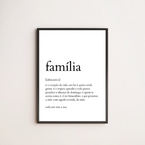 Quadro Decorativo Definição de Família 24x18cm - com vidro:Madeira preta