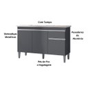 Ver imagem 3 de Multiuso Balcão Tatiane 120cm 3 Portas 1 Gaveta - com Tampo - Cinza