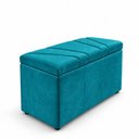 Ver imagem 2 de Calcadeira Recamier Baú Estofada 100cm para Cama Solteiro Suede Azul Turquesa
