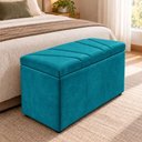 Ver imagem 1 de Calcadeira Recamier Baú Estofada 100cm para Cama Solteiro Suede Azul Turquesa