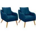 Ver imagem 1 de Kit 2 Poltronas para Sala e Escritório Decorativas Síria Veludo Azul Marinho