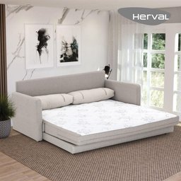 Sofá-Cama Queen 3 Lugares Herval Aurora, Linho Bege - 2