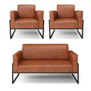 Ver imagem 1 de Sofá Namoradeira com 2 Poltronas Base Industrial Alta Preto Marisa Corano D03 - D\'rossi Cor Nozes