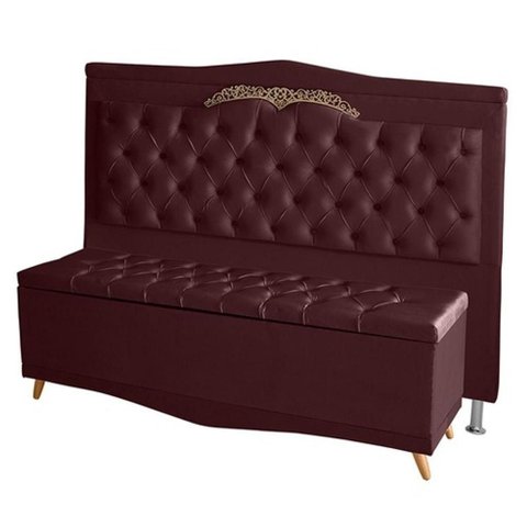 Kit Cabeceira de Cama Box e Calçadeira Baú Madri Casal 140 Cm Suede Bordo do Lar Móveis e Decora