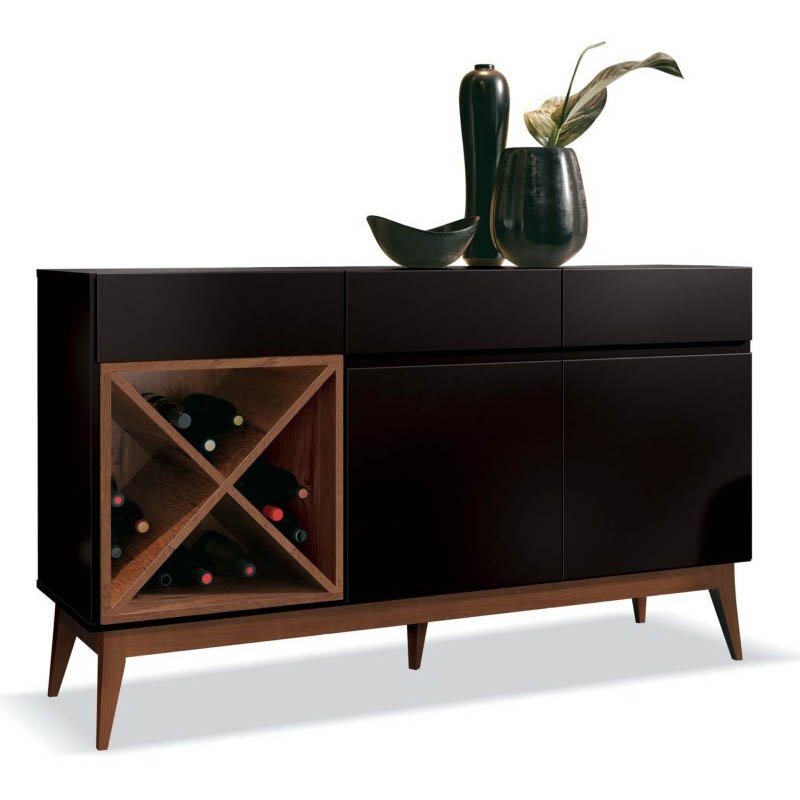 Buffet Aparador Chandon com adega 2 portas 3 gavetas: Preto/Naturale