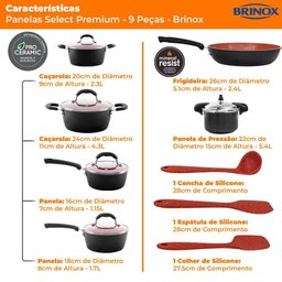 Jogo de Panelas de Indução com Panela de Pressão de 5,4l Ceramic Life Select 9 Peças - Brinox - 7