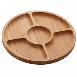 Petisqueira de Bambu 5 Divisórias 25cm Lyor Round Aperitivos Tábua Redonda Servir Petiscos - 1