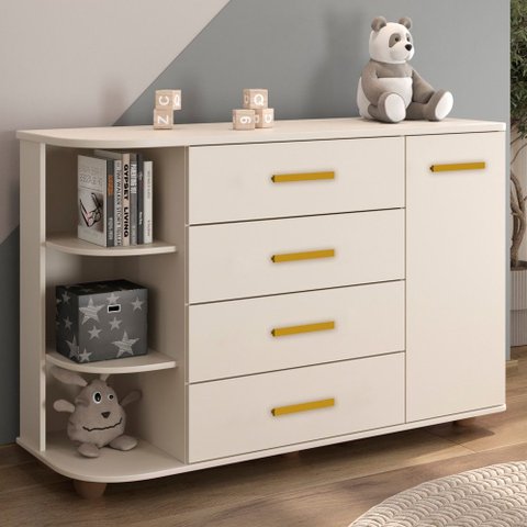 Cômoda Infantil com Cantoneira e 4 Gavetas 100% Mdf New Lorena Off White - Phoenix Phoenix Baby