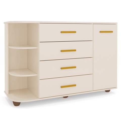 Cômoda Infantil com Cantoneira e 4 Gavetas 100% Mdf New Lorena Off White - Phoenix Phoenix Baby