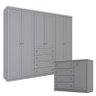 Cômoda e Guarda Roupa Casal 6 Portas Mississipi Cinza – Henn - 1