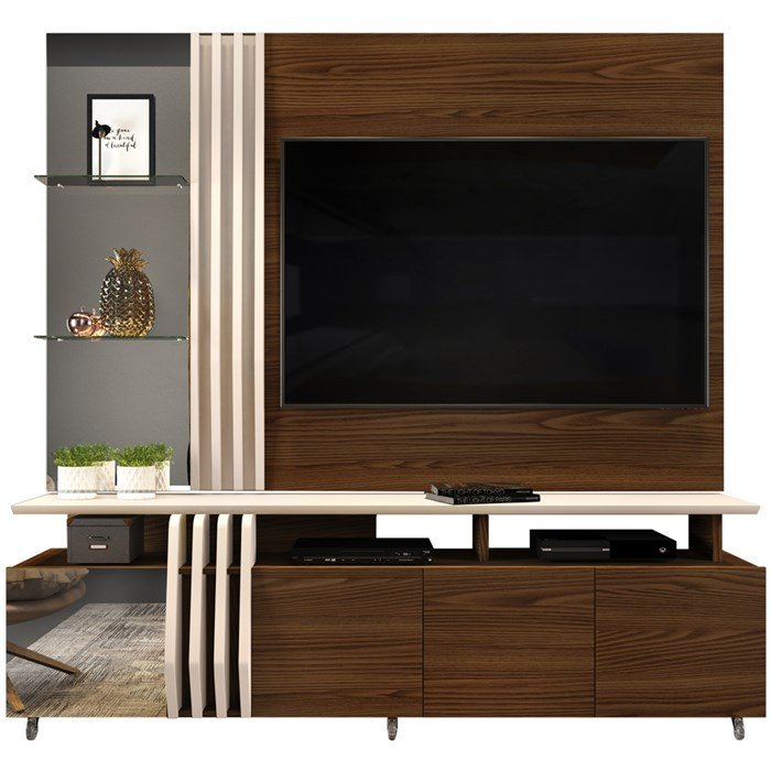 Bancada E Painel Em MDF TV 55 Pol 20179 Caiena Creme Dj Moveis ...