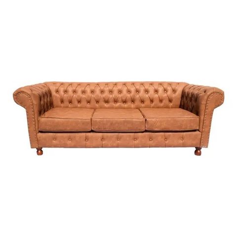 Sofá Chesterfield Luís XV 2,30M Couro Eco Caramelo / decoração, Sala , Recepção