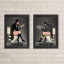 Ver imagem 2 de Kit 2 Quadros Identificarores de Banheiro Masculino feminino 24x18cm - com Vidro:madeira Preta