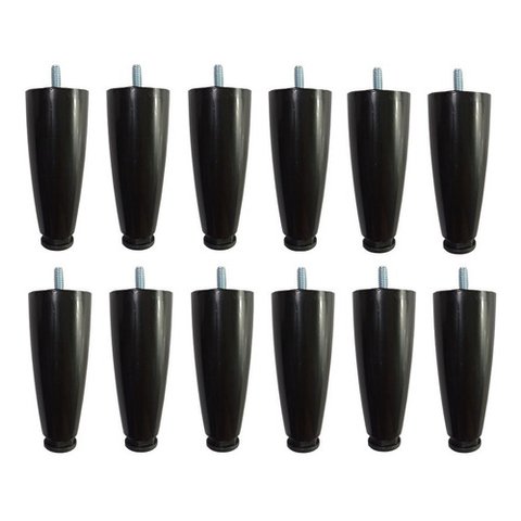 Kit 12 Pés para Cama Box ou Baú Juvene Preto 12cm com Regulagem