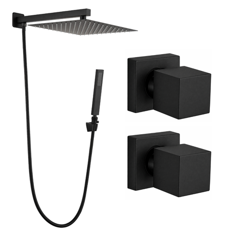 Kit Ducha 20x20 Slim C/ Desviador e Acabamento P/ Registro Base Deca 16 Estrias Preto Fosco
