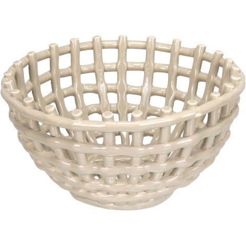 Centro Mesa Decorativa Fruteira Home&co Cerâmica 12x22x22cm Marfim
