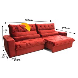 Sofá Retrátil/reclinável França 300cm Suede Velut com Molas no Assento - King House - 3
