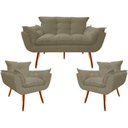 Ver imagem 1 de Namoradeira + 2 Poltronas Decorativa Opalla Sala de Estar Consultorio Clinica Suede Capuccino - Deco