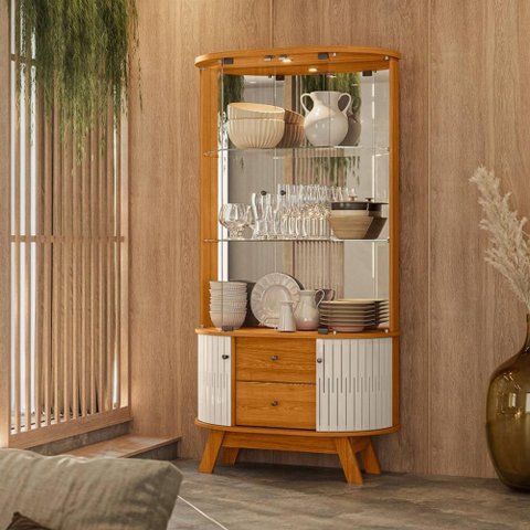 Cristaleira Moss 4 Portas com Prateleiras de Vidro - Cinamomo Off White - Madetec