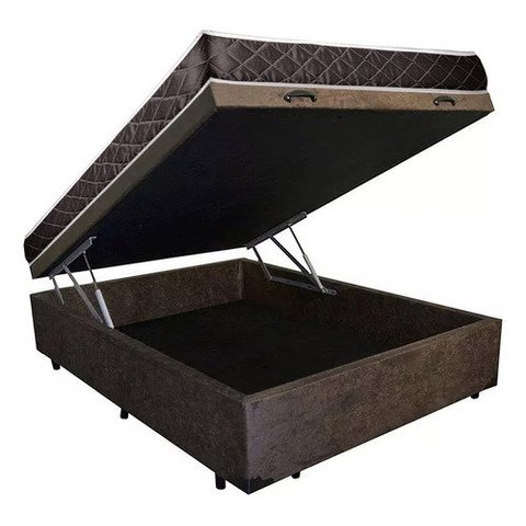 Cama Box Baú Casal Conforto Suede Marrom + Colchão Casal Conforto Espuma D33 26x138x188