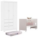 Ver imagem 1 de Berço Nacional Doce Sonho 3540 e Guarda Roupa Duda 3 Portas Branco Brilho com Colchão Gazin