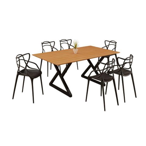 Sala de Jantar Mesa 160x90 6 Cadeiras Allegra Estilo Moderno