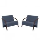 Ver imagem 1 de Kit 2 Poltronas 2 Lugares Suede Braço Madeira Azul Bic