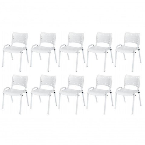 Cadeira Iso Base Branco Igreja, Escola, Escritório - Branco Kit 10 Peças
