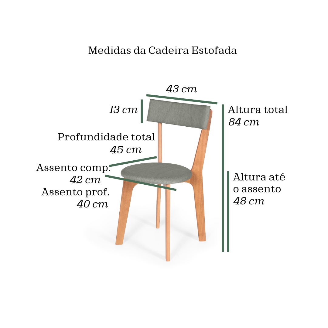 Kit 4 Cadeiras de Jantar em Madeira Estofadas - Anjo Gabriel Design Verde - 4
