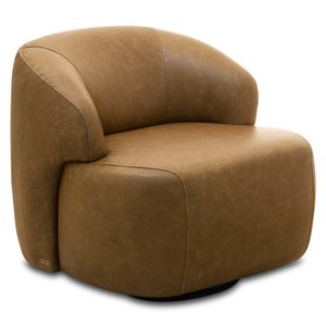 Poltrona Decorativa Giratória Orgânica Donk L08 Couro Camel - Mpozenato
