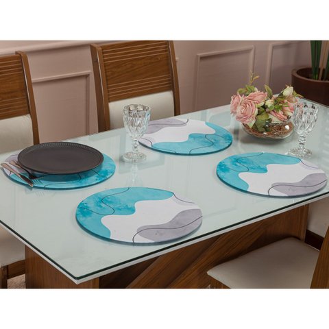 Kit 6 Capas Sousplat Jogo Americano Sala Jantar Redondo Cozinha Mesa 1 Peça 35cm X 35cm Ondas