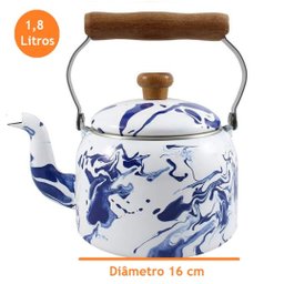 Chaleira Tradicional 16 Esmaltada Marmorizada Azul  - 1800 ml - Ewel - 2