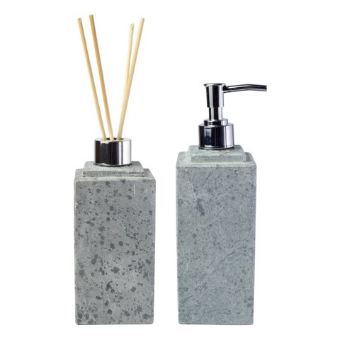 Kit Banheiro Lavabo Luxo Sabonete Líquido + Difusor de Essência "prata" Leônidas