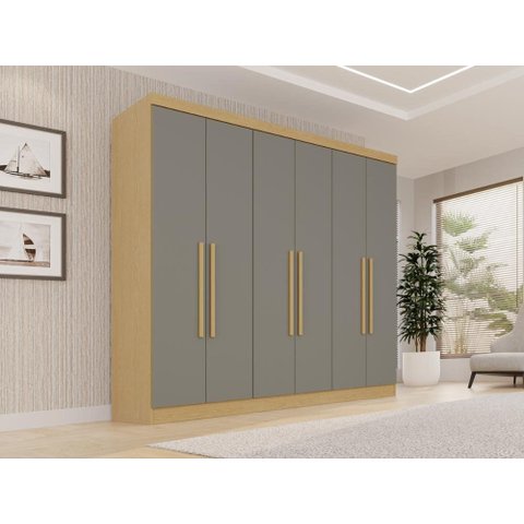 Guarda-Roupa Casal com 6 Portas e 2 Gavetas 180cm Multimóveis Madeirado/Cinza