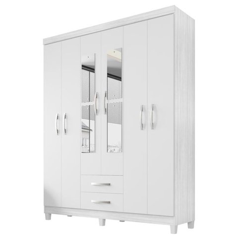 Guarda Roupa Casal Espelho 6p 2g Moden 150 Cm Branco Flex Incp