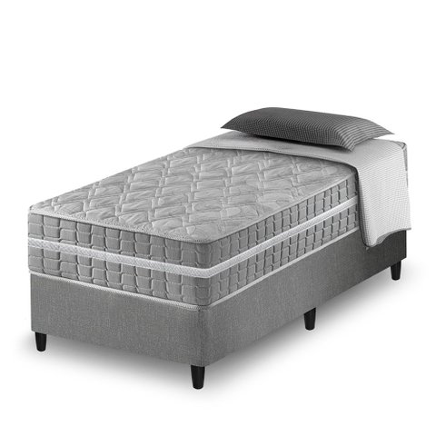 Cama Box Solteiro Cinza + Colchão Molas Ensacadas Zidi Alabama 88x188x61cm