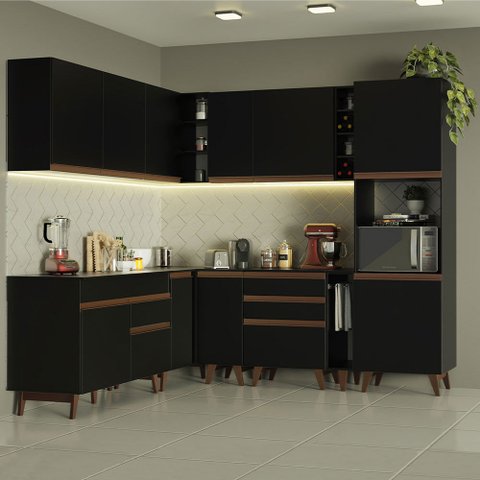 Cozinha Completa de Canto Madesa Reims 437001 com Armário e Balcão Preto Cor:Preto