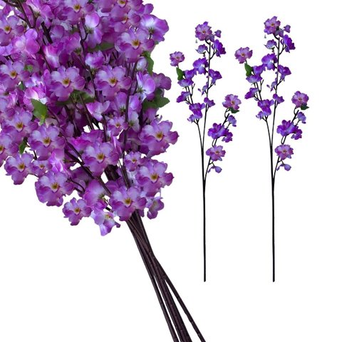 Kit de 12 Flores Sakura Lilás Artificial Realista para Festa Casamento e Eventos