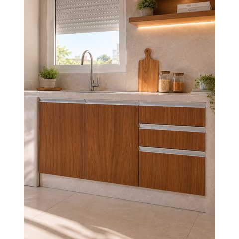Gabinete de Cozinha 100% MDF com Divisor de Talheres Embutido e  Portas com Amortecedor.