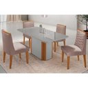 Ver imagem 1 de Conjunto: Mesa Sala Jantar Pietã¡ Curvo 120cm + 4 Cadeiras Maldivas Madeira Naturale/off White -