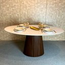 Ver imagem 2 de Mesa de Jantar Cone Base Imbuia Rajado Oval 160x90 cm Tampo Laca Branca - Marrom