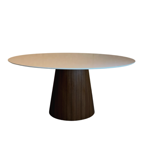 Mesa de Jantar Cone Base Imbuia Rajado Oval 160x90 cm Tampo Laca Branca - Marrom