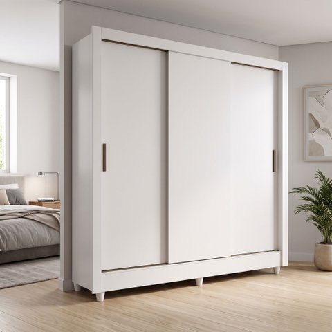 Guarda-Roupa Casal 3 Portas de Correr MDF 191x171,5x46cm França Branco Brilho