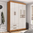 Ver imagem 1 de Guarda-roupa Solteiro Genova 4 Portas 2 Gavetas com Espelho 22113 Cinamomo/off White - Carioca Móvei