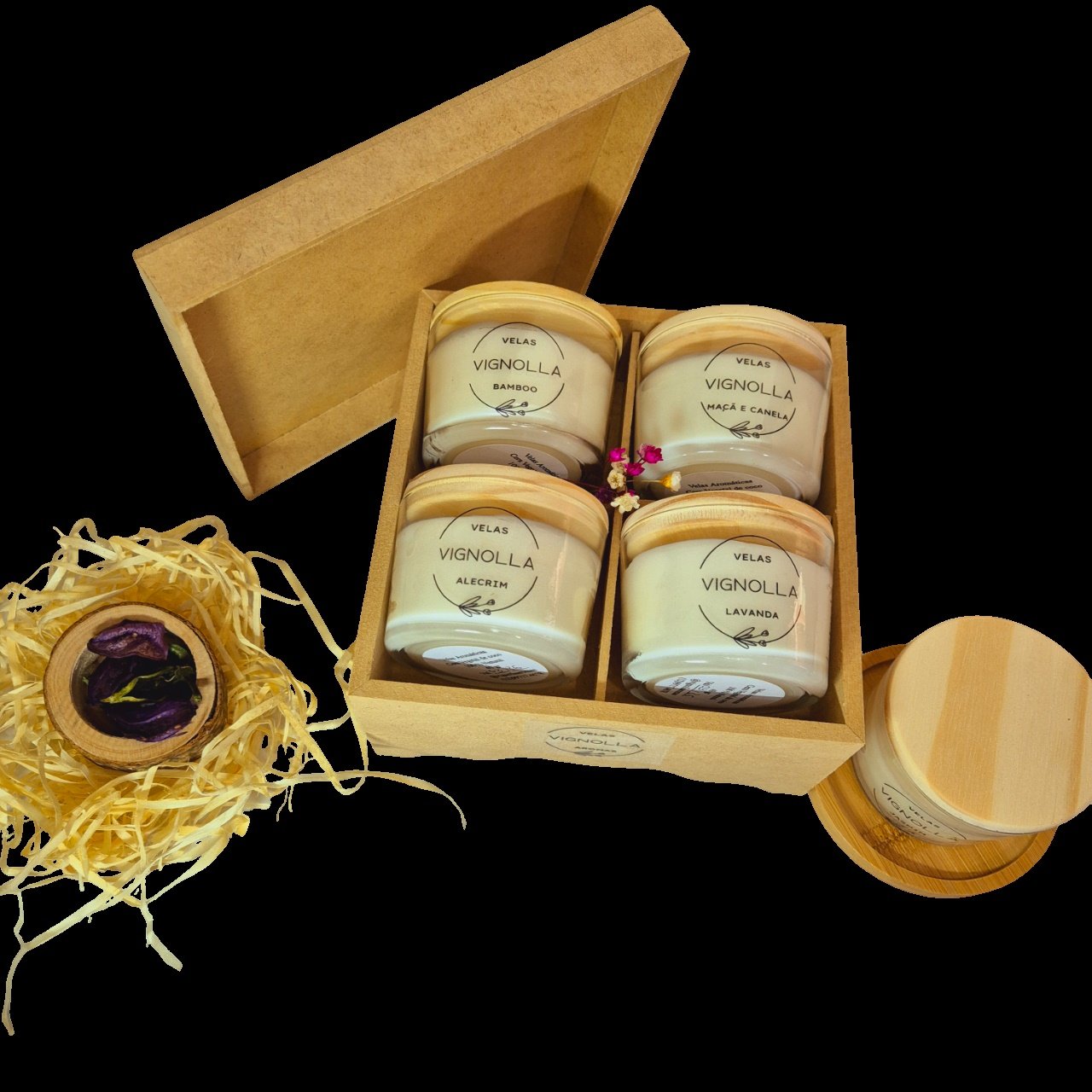 Kit 4 Velas Aromáticas 90gr com Caixa de Madeira Presente - 5