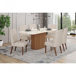 Mesa Jantar Solana 180 6 Cadeiras Eloa Linho - Henn - 4